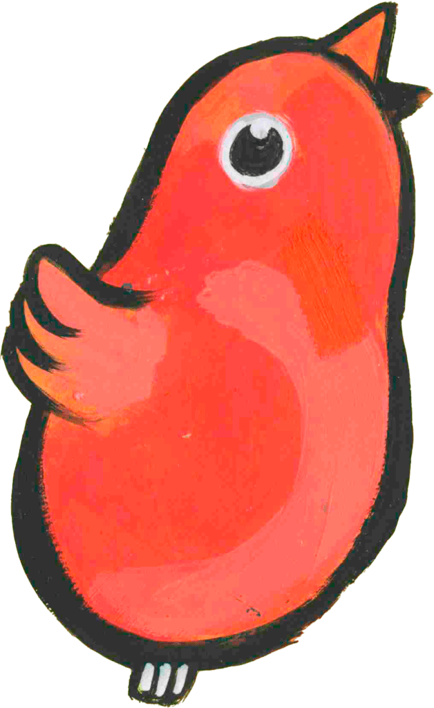 dessin d'oiseau rouge lors de l'histoire illustrée : Drôle d'oiseaux